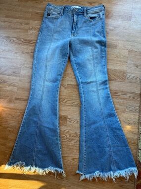 KanCan Medium Blue Flare Jeans with Frayed Hem size 29